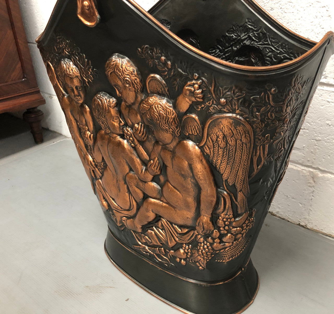 Very Decorative French Copper Cupid Decorated Umbrella-Stick Stand