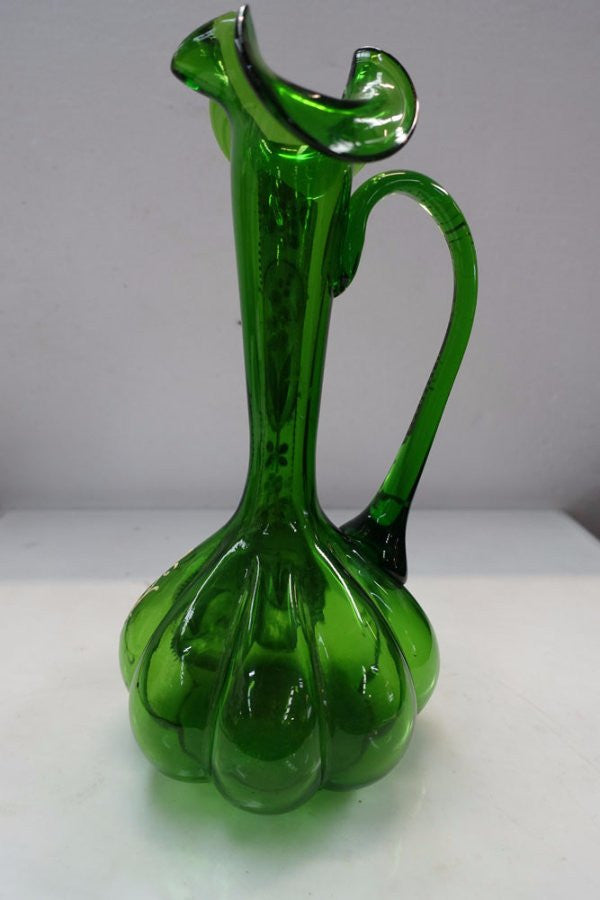 Green Victorian Glass Handled Vase