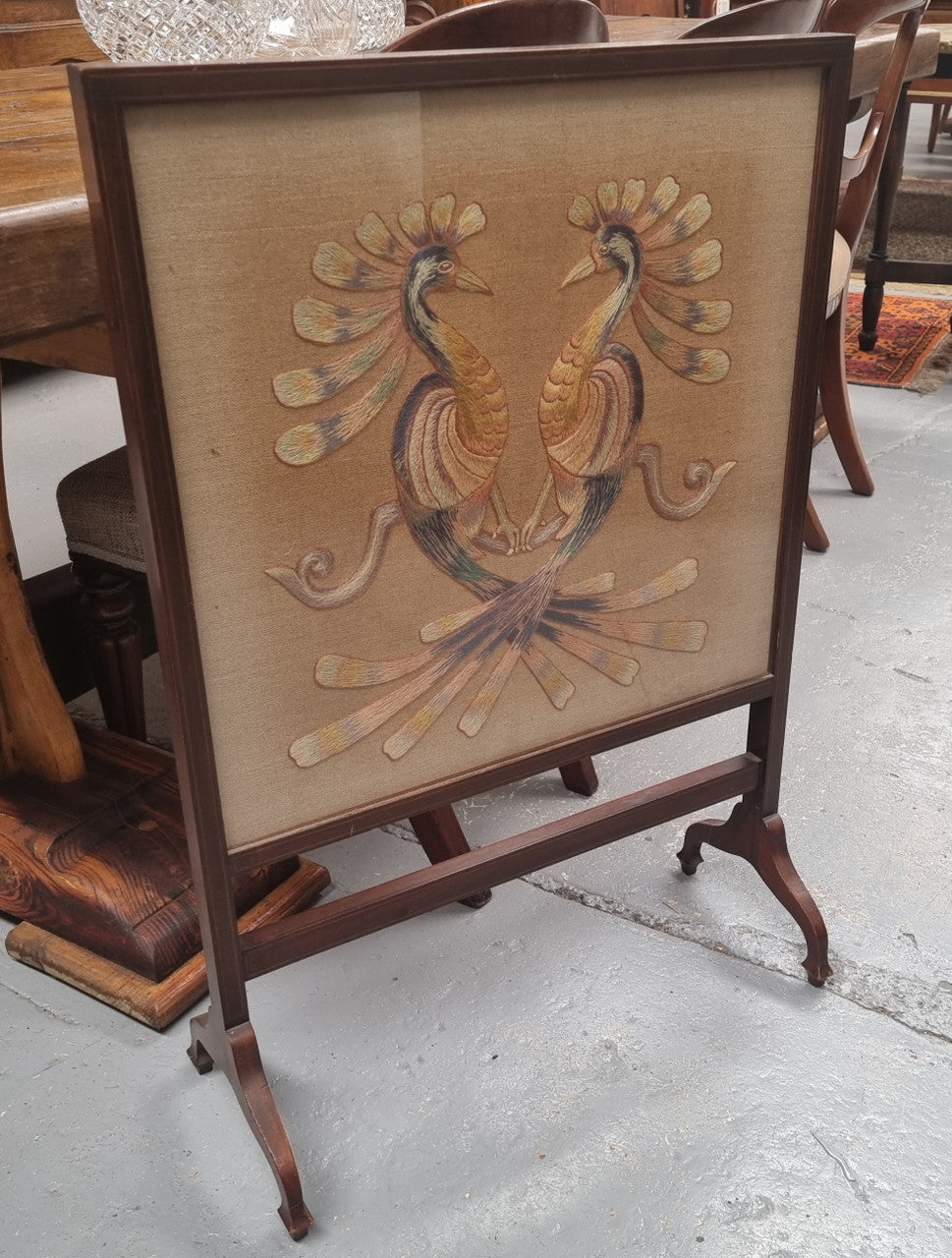 Hand Stitched Tapestry Wooden Framed Fire Screen