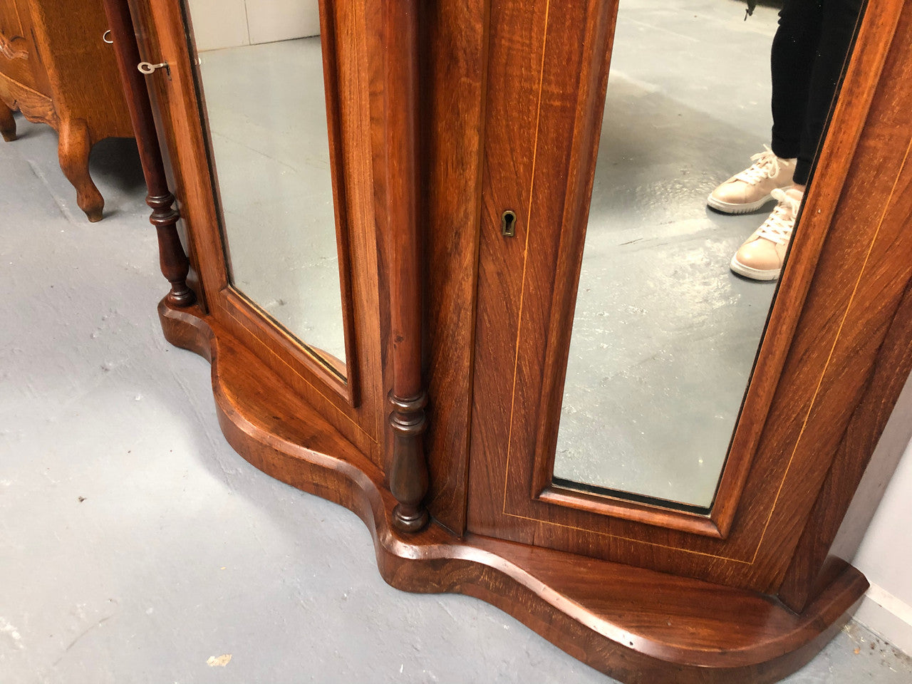 Petite Victorian Marble Top Sideboard-Credenza With Beautiful Marquetry Inlay