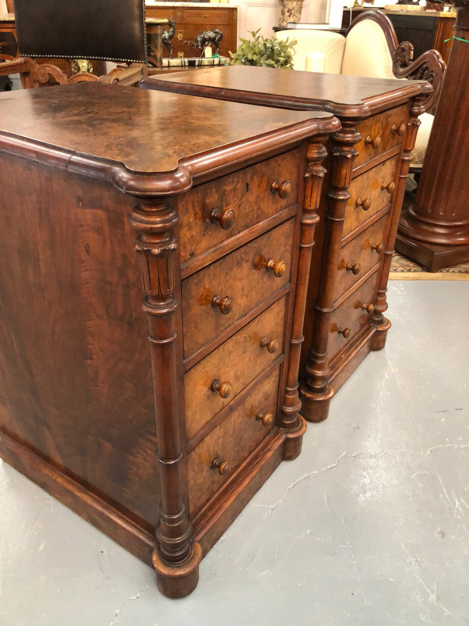 Lovely Pair Of Victorian Burr Walnut Bedside Cabinets