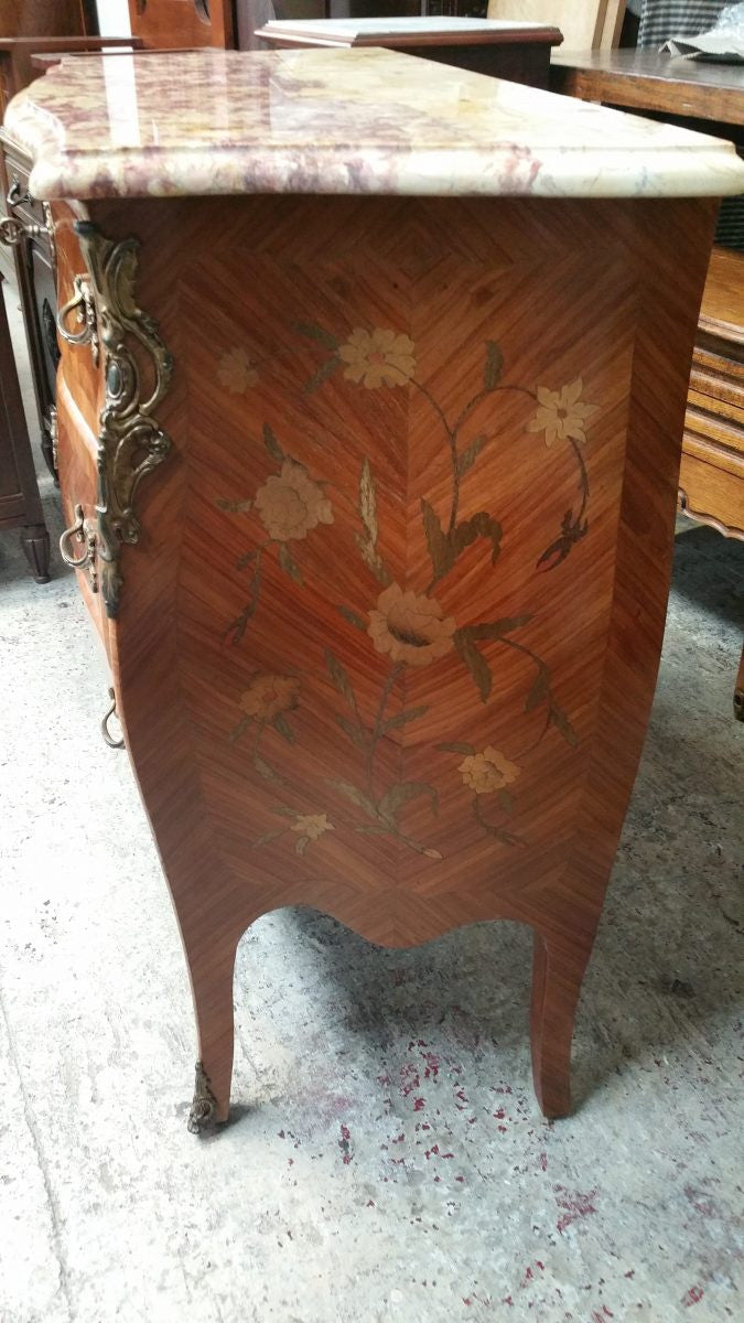 Louis XV Three Drawer Marble Top Commode