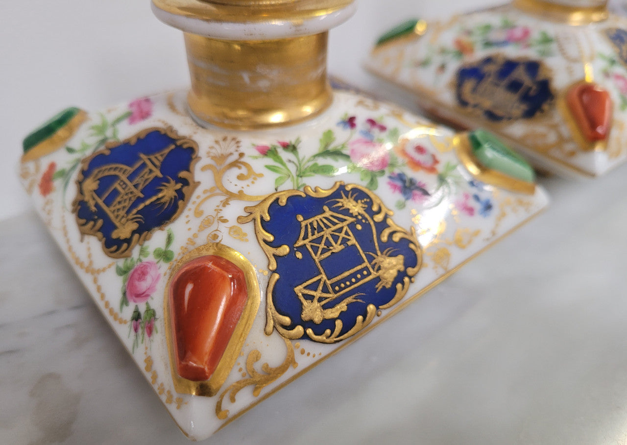 Rare Pair of Cushion Shaped Old Paris Porcelain Scent Bottles