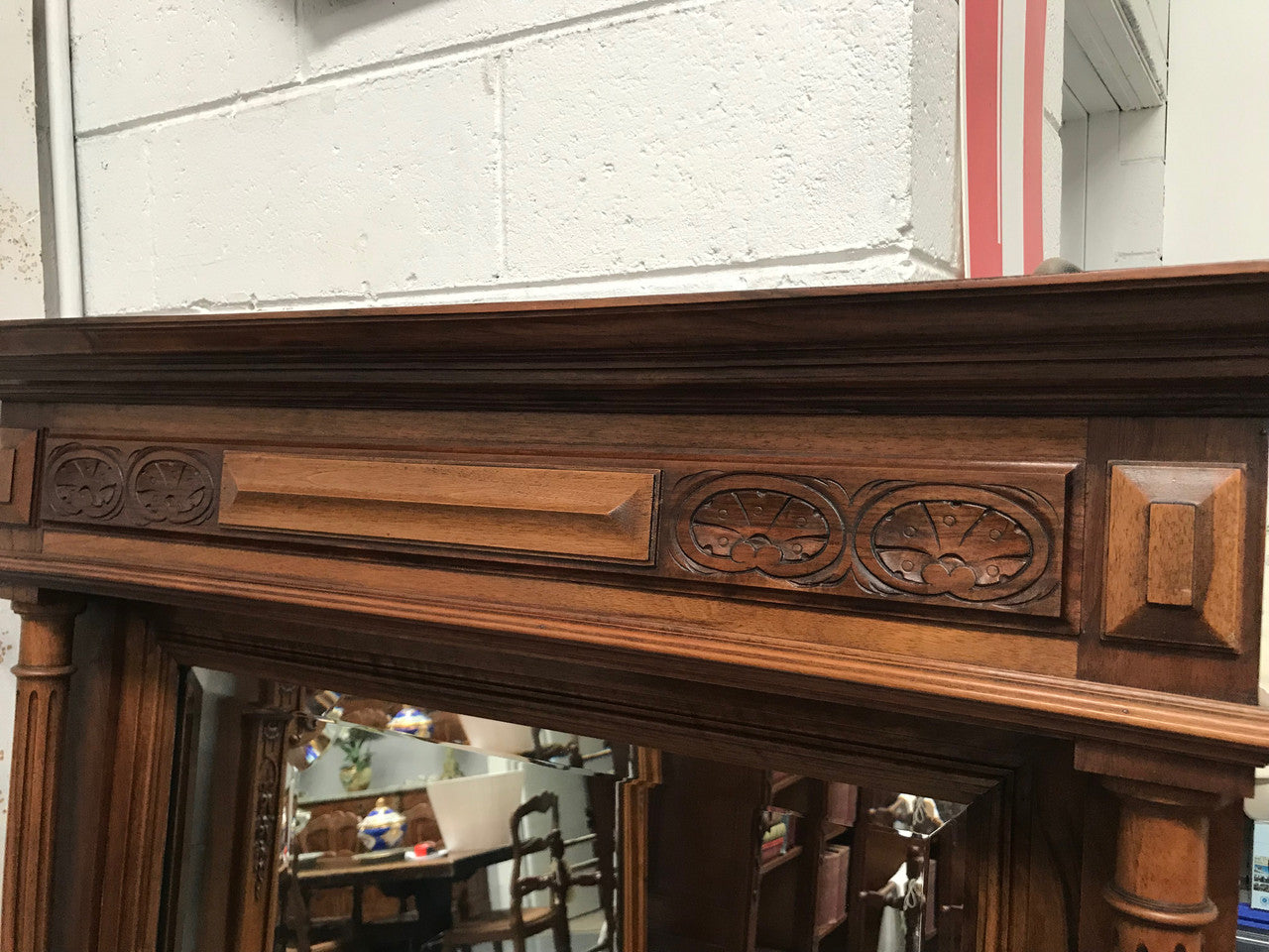 Beautiful Large French Walnut Mantle Mirror