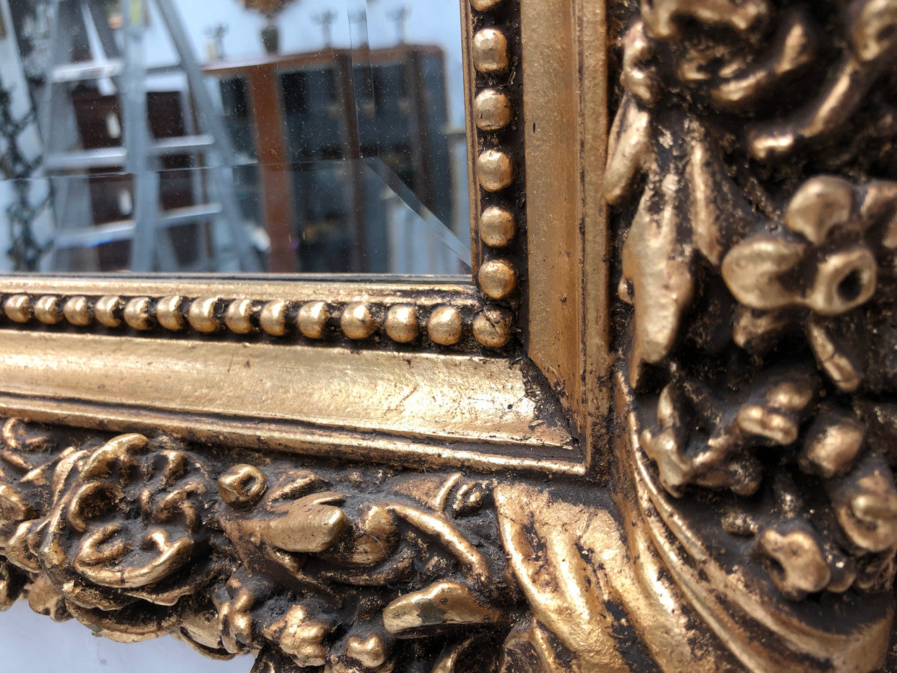 Antique French 19th Century Gilt & Floral Wall/Mantle Mirror