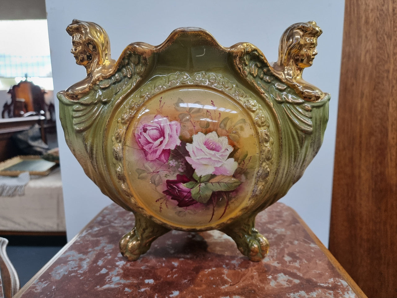 Large late Victorian English jardinière featuring three women figureheads. In good condition some loss to gilding on the figureheads, place view photos as they help form part of the description.