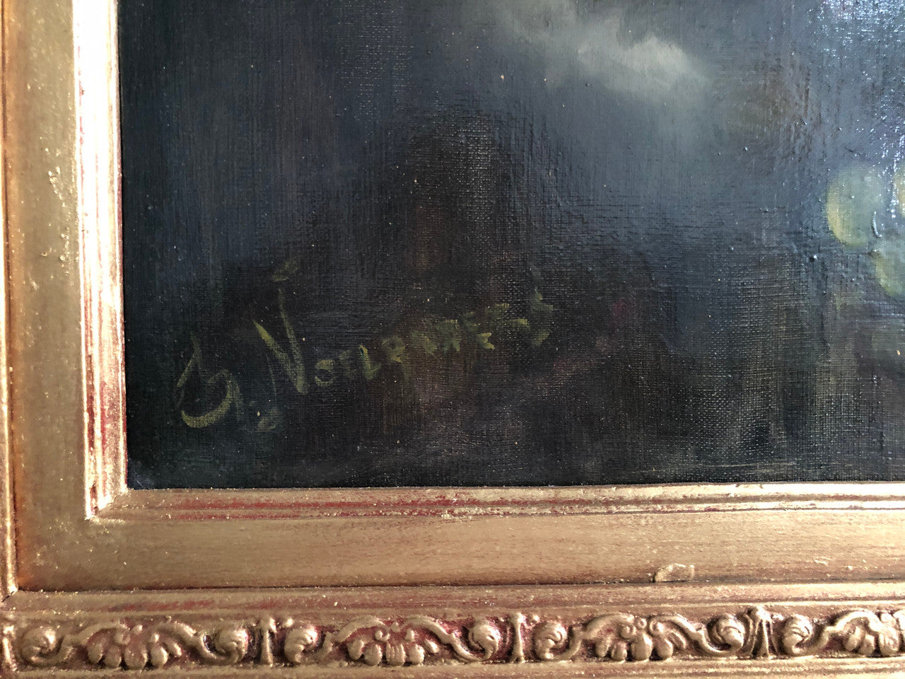 Beautiful ornate gilt framed signed French oil on canvas "Lillies In Vase" . In good original detailed condition.