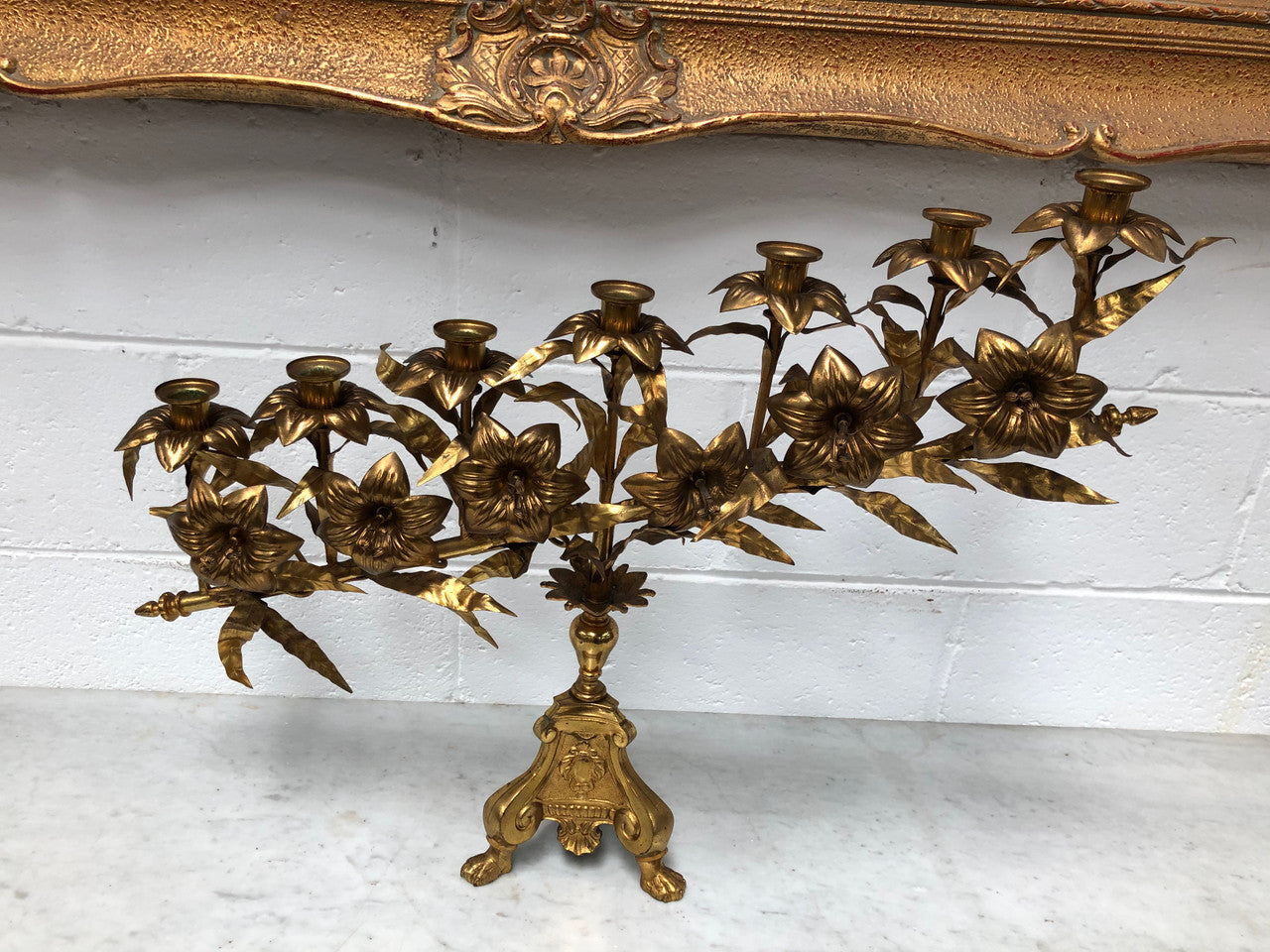 Fabulous & Highly Decorative Set Of Three French Brass Candelabras