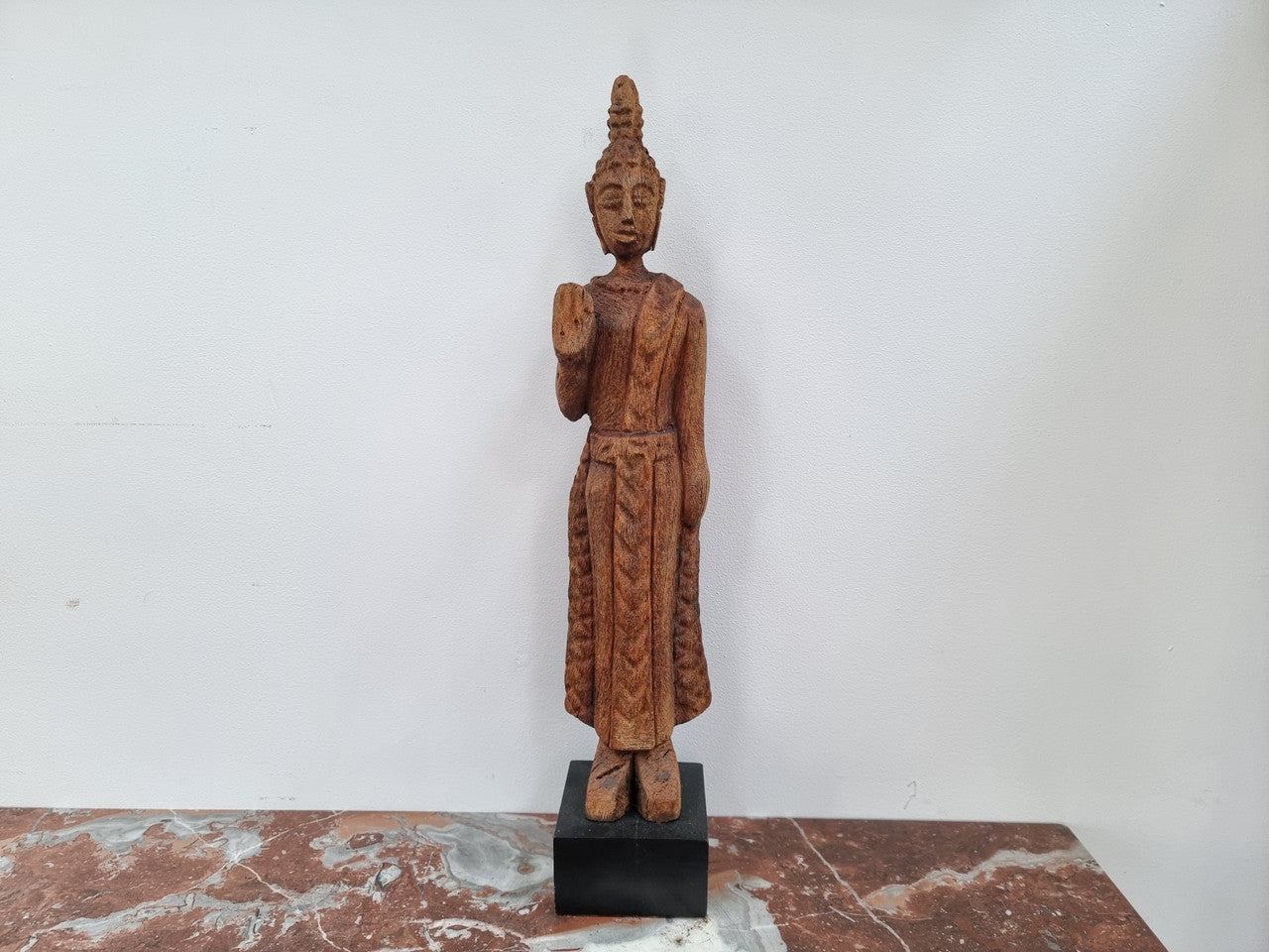 Antique Sukhothai Style Thai carving of a standing Buddha. In good original detailed condition.