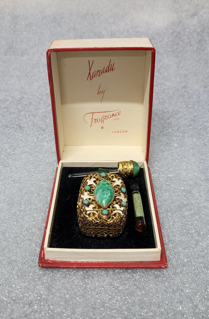 Stunning Xanadu by fragrance LTD. London perfume bottle, doppler and vile (In love, Hartwell). In original box and great condition.