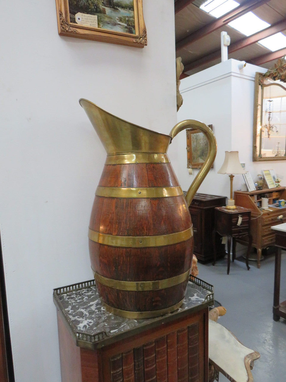 Large French Oak And Brass Banded Measuring Jug
