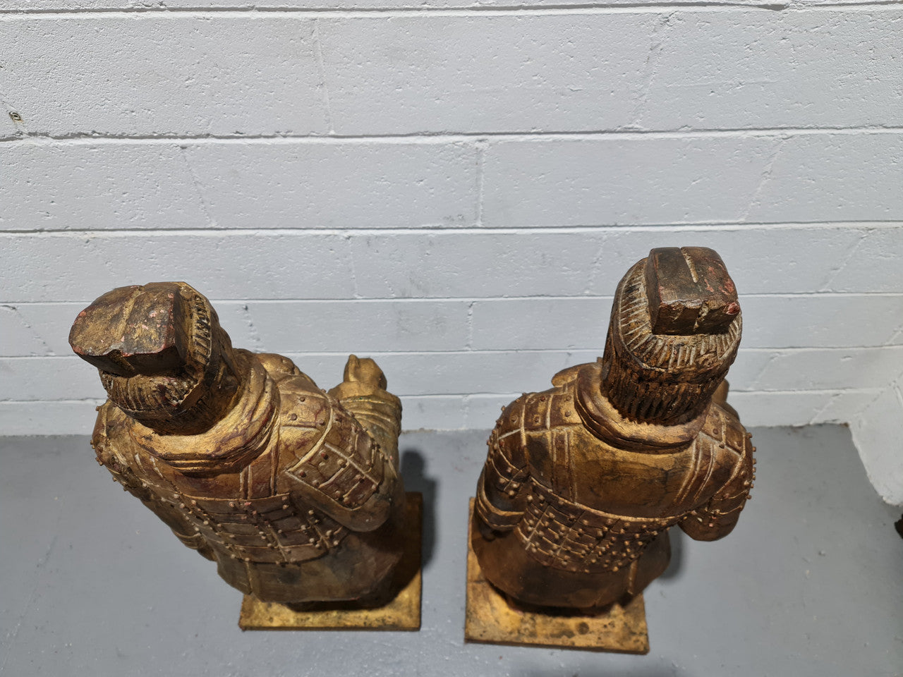 Impressive pair of carved wood and gilt large Chinese Warriors. Circa: 1960. In good original detailed condition.