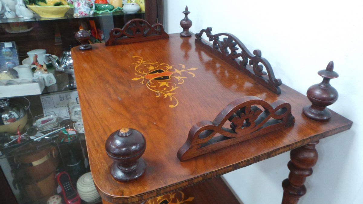 A Beautiful Victorian English Inlaid And Detailed Carved Whatnot