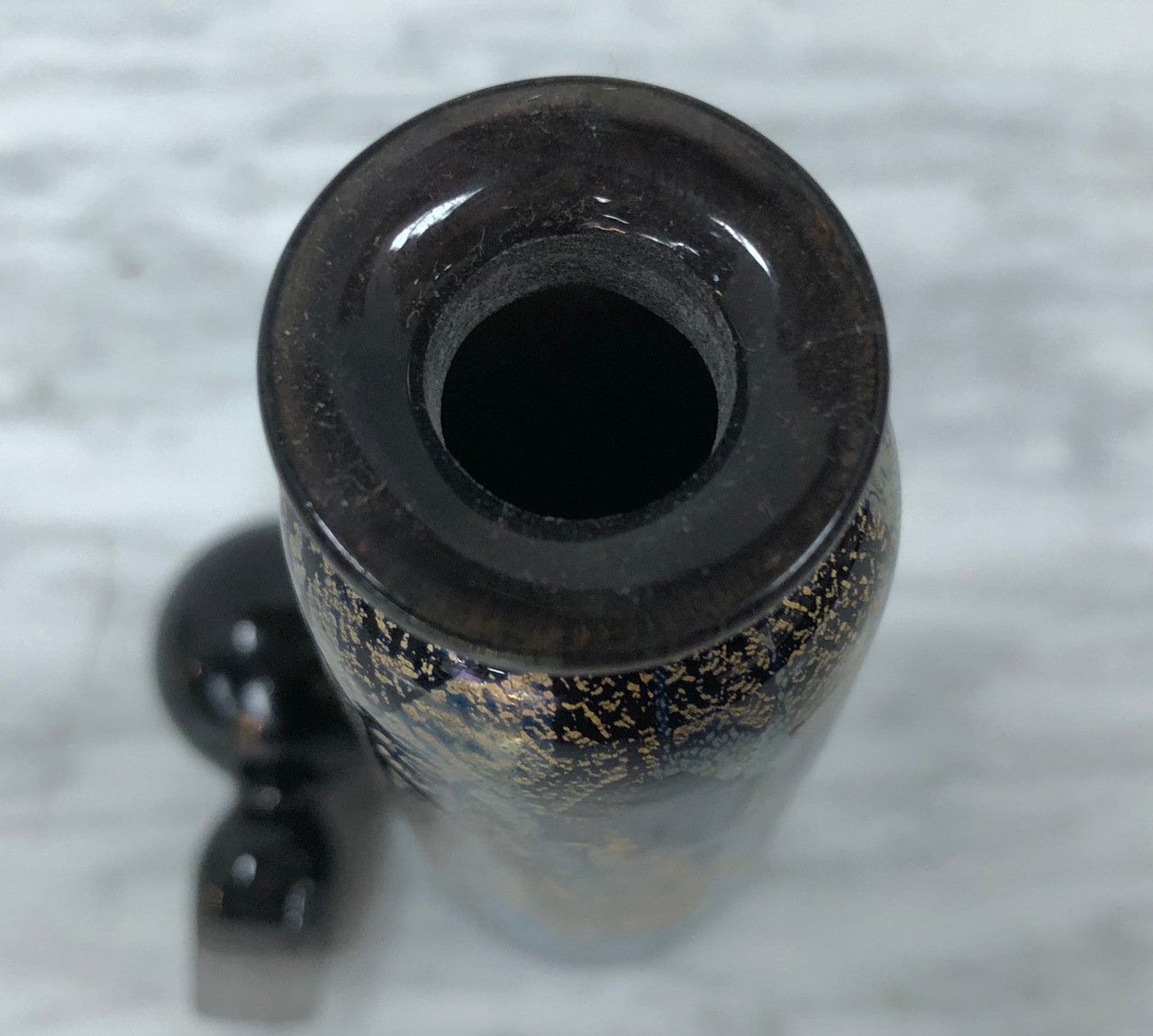 Nick Wirdnam Long Black & Gold Art Glass Scent Bottle