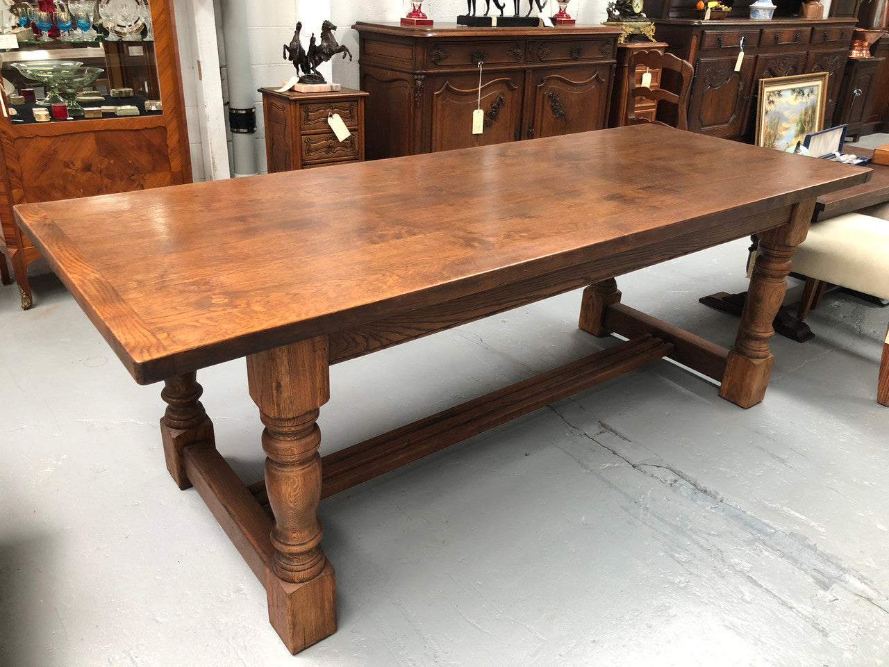 French Oak Stretcher Base Farmhouse Table