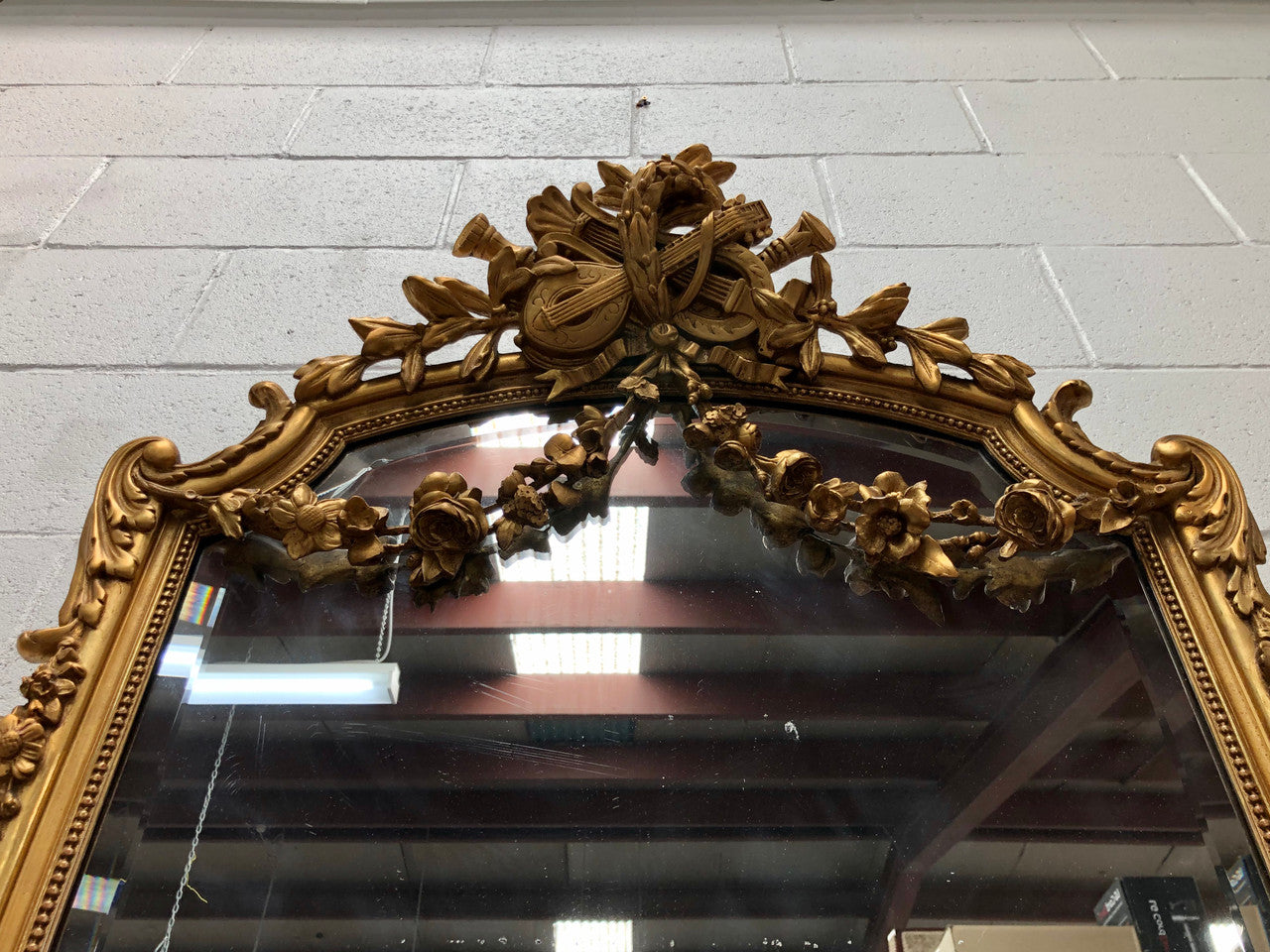 Antique French Gilt & Floral Allegorical Mantle/Wall Mirror