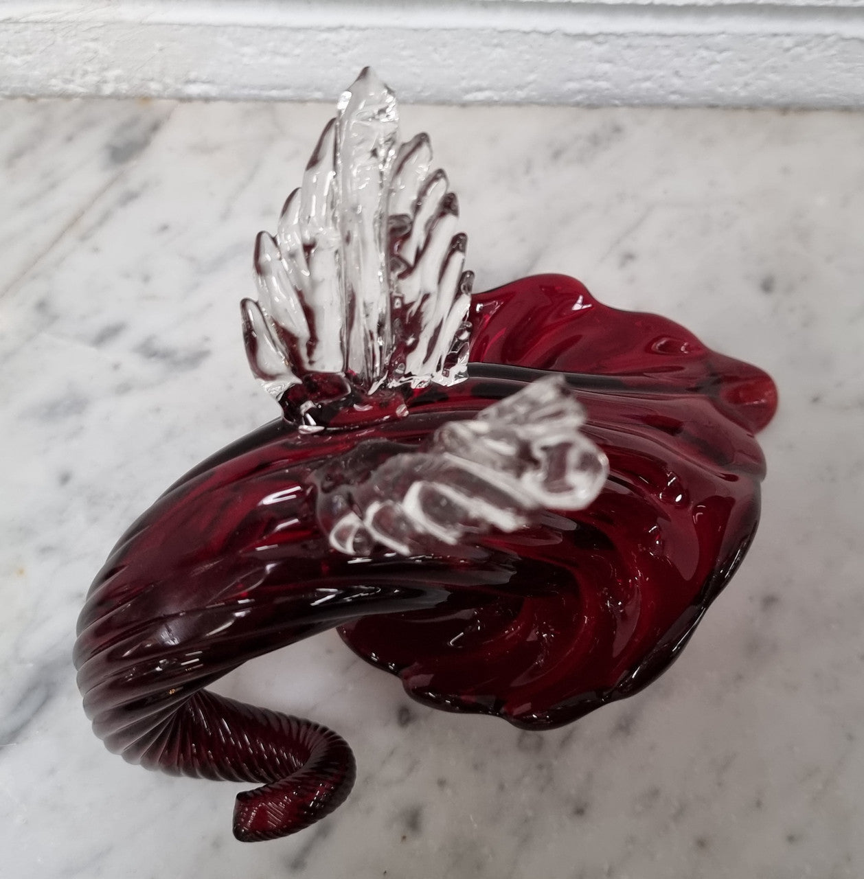 Vintage Ruby Red Murano Glass Cornucopia.