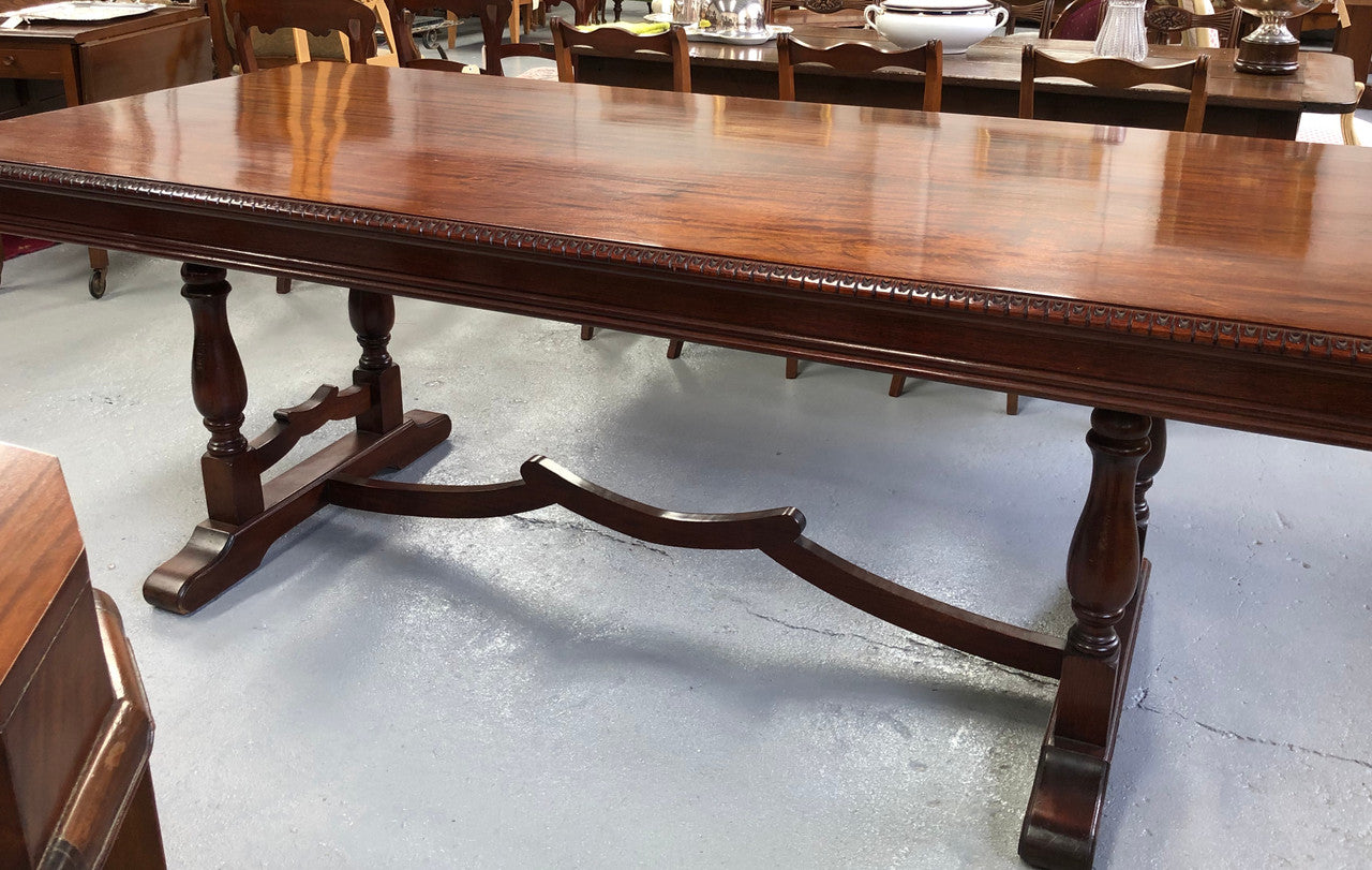 Mahogany Tudor Style Dining Table With Carved Edge