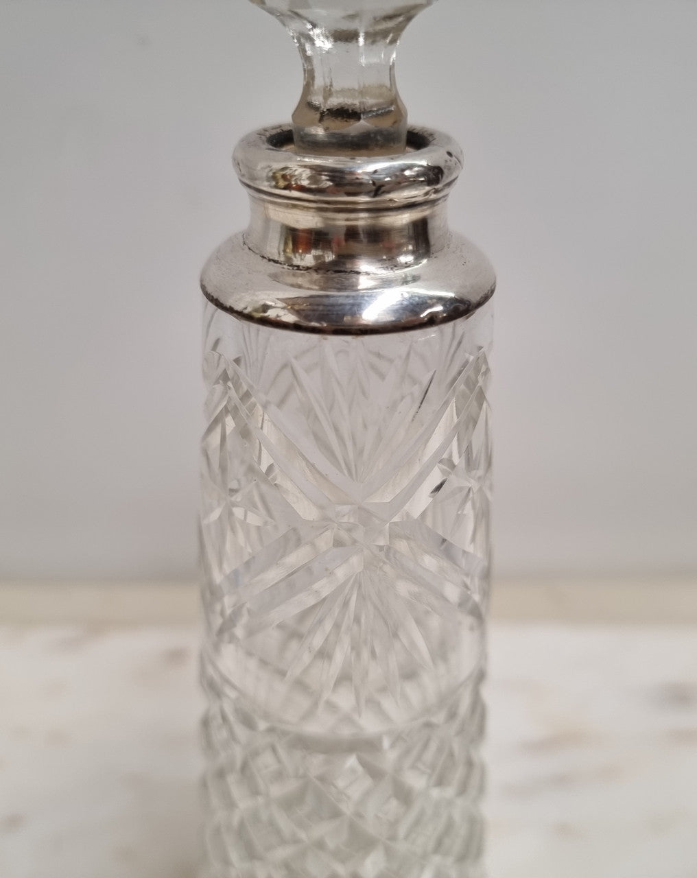 Tall Hallmarked Silver Top Cut Crystal Scent Bottle