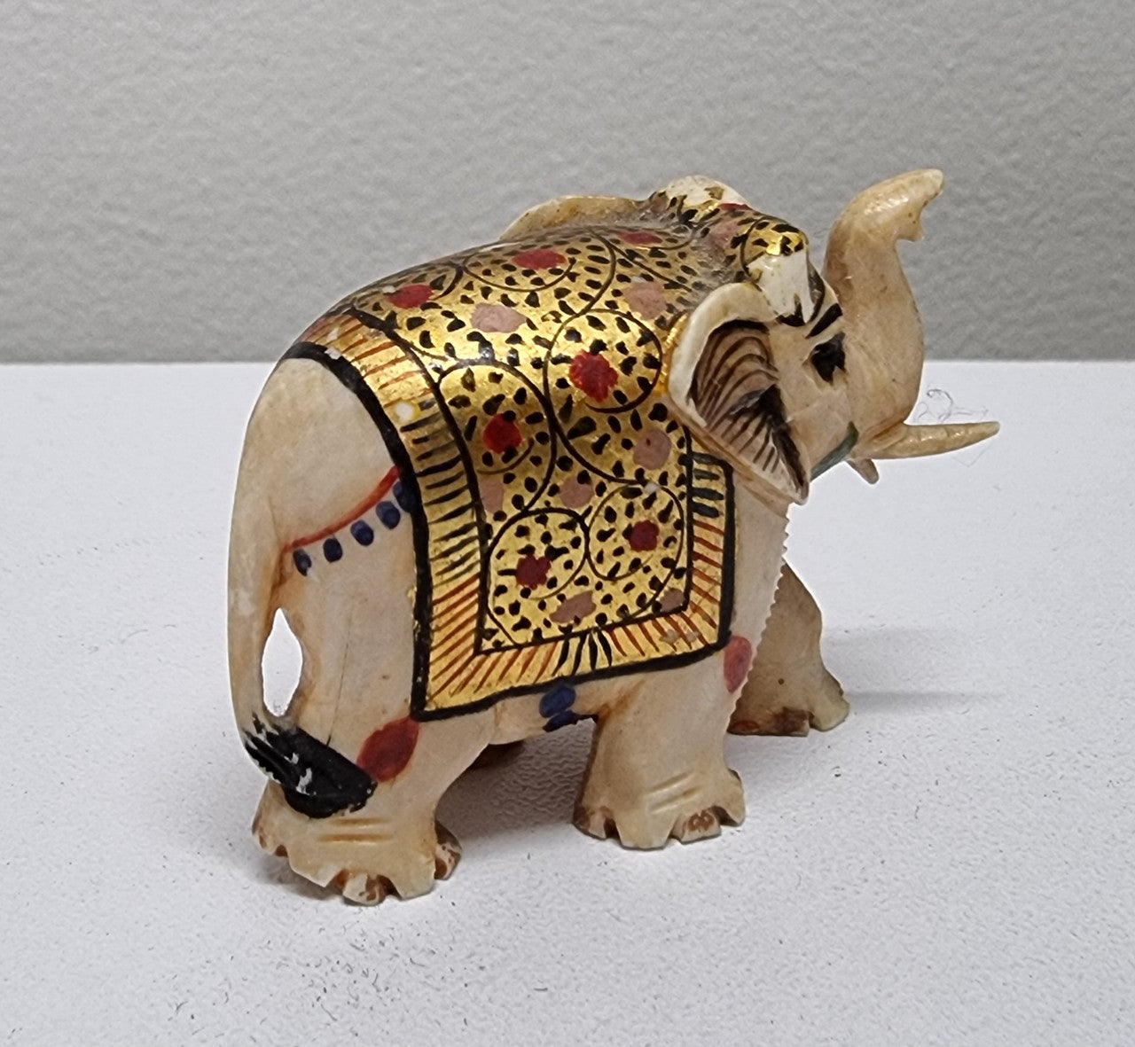 Vintage Hand Carved Hand Painted Ivory Elephant