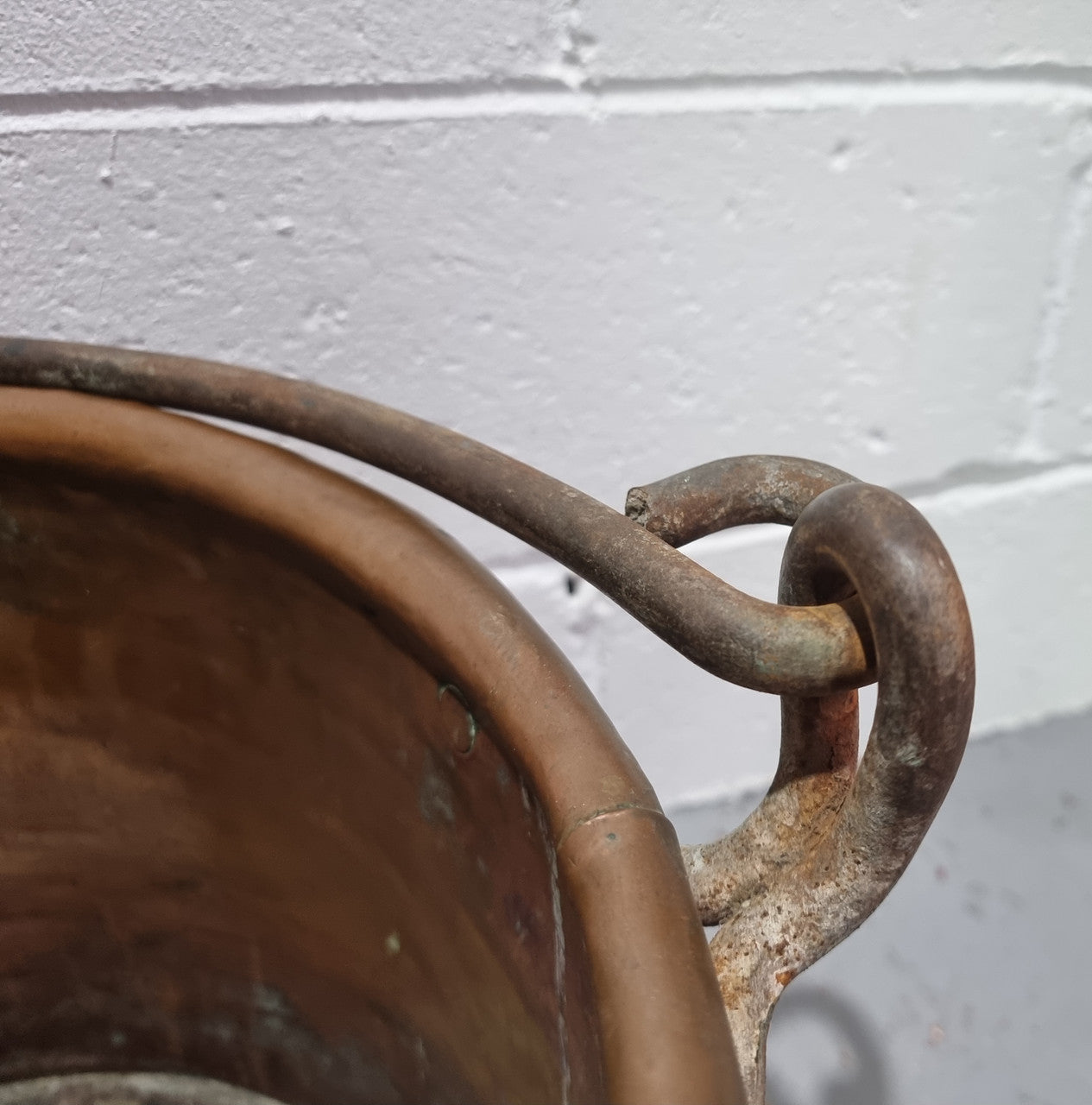 Antique French Copper firewood handled bucket. It is in good original detailed condition.