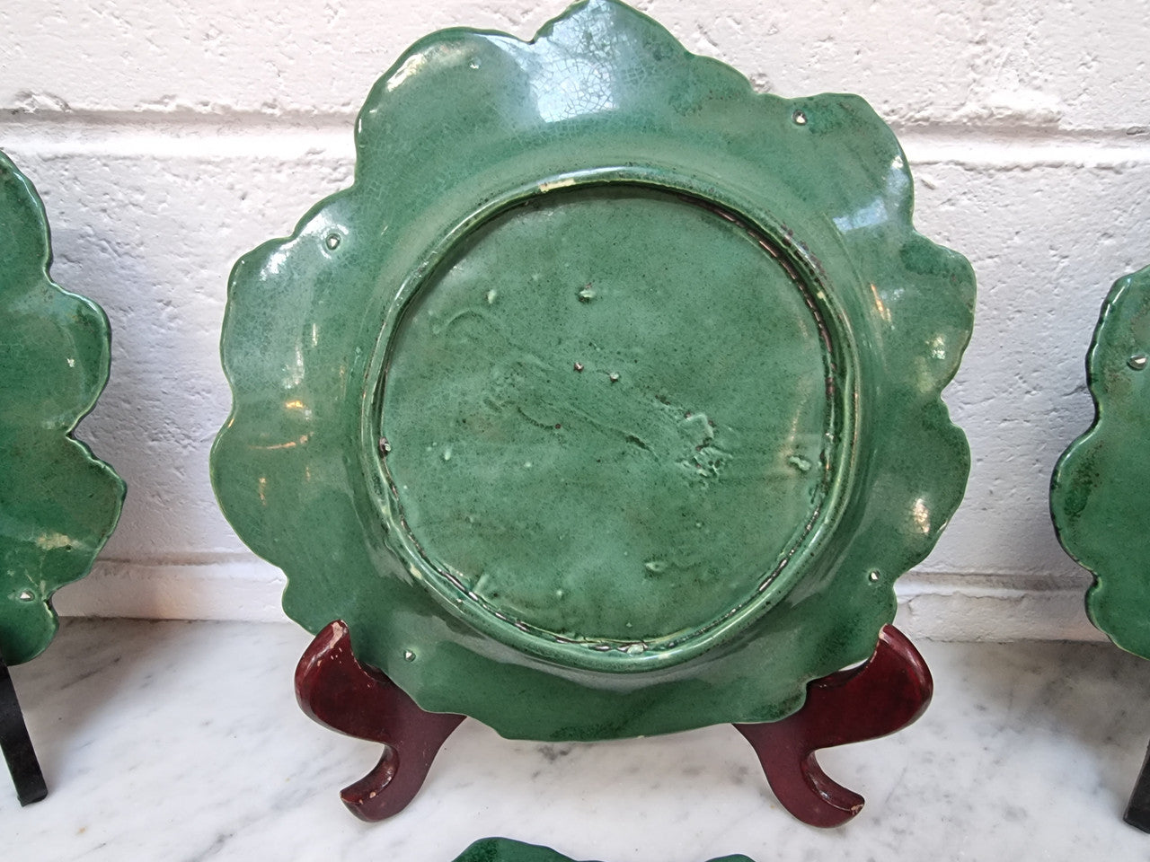 Set of 6 Victorian majolica grape vine plates. No markings – European. In very good original condition. $265 the set of six. 22.5cm Diam