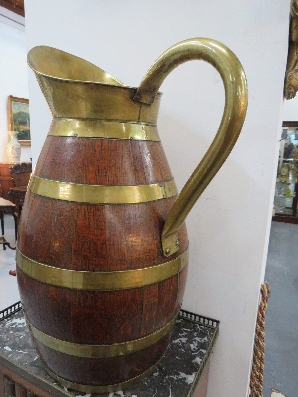 Large French Oak And Brass Banded Measuring Jug