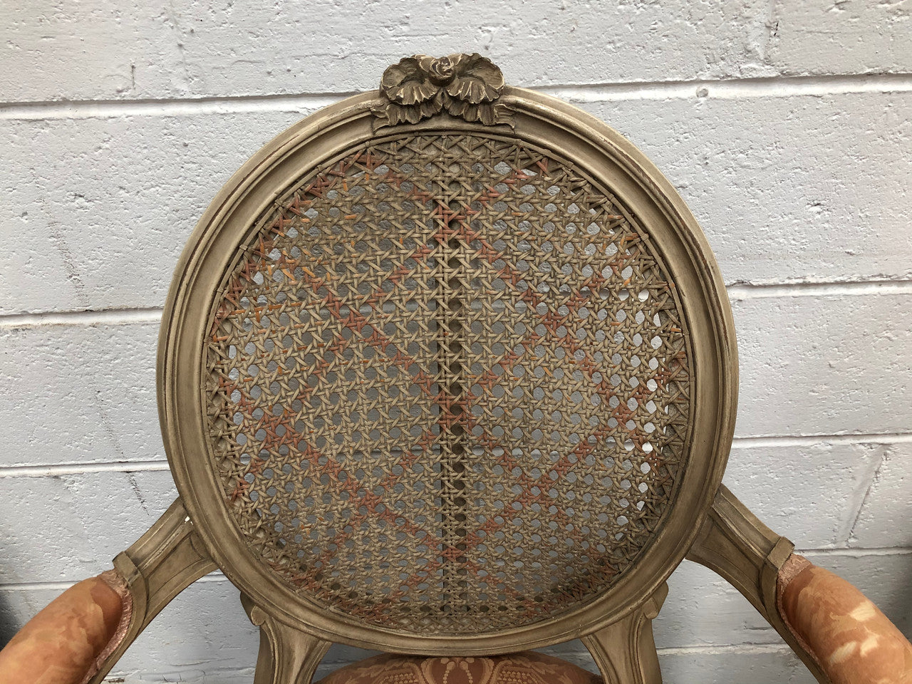 Pair Of French Louis XV Style Cane Back and Upholstered Seat Fauteuils