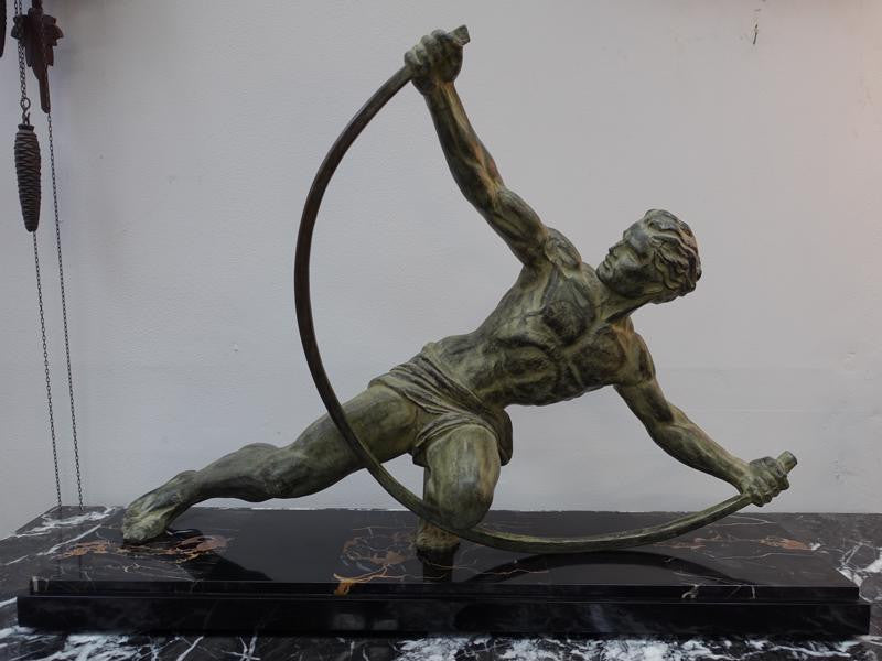 Art Deco Sculpture Of "The Bender" Signed By Jean De Roncourt With His Initials