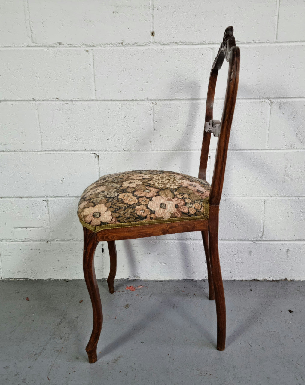 Antique French Walnut Petite Ladies Chair Tapestry Upholstery