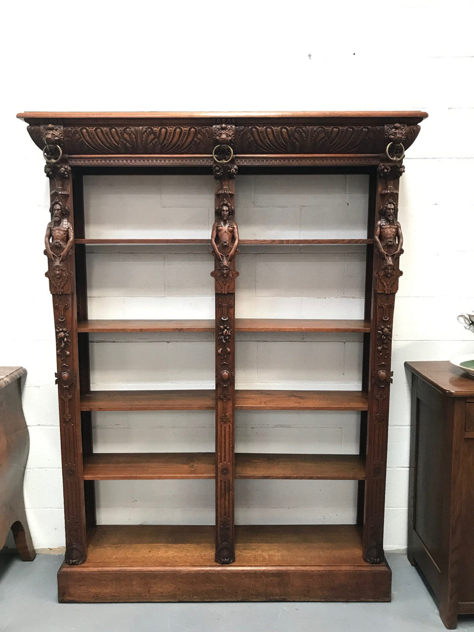 Antique 19th Century French Beautifully Carved Open Bookcase