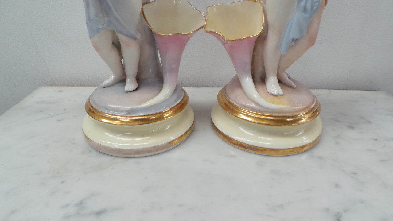 Beautiful Pair of Victorian Figurine Bud Vases