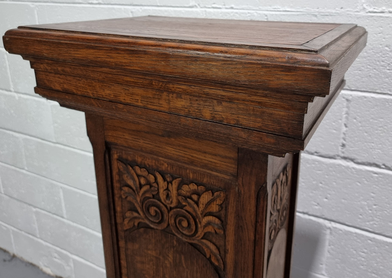 French Oak Henry II Style Pedestal with Carving to Trunk