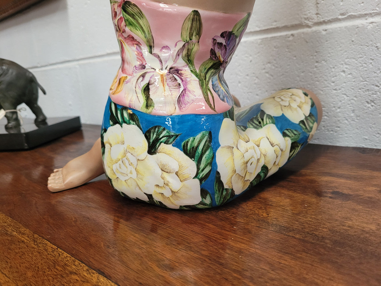 Large, Striking, Vintage Art Deco Tropical female porcelain figurine by Lenci Artist RONZAN, Italy. Beautifully modelled she is wearing a gorgeous polychrome strapless dress and flowers in her hair. Circa 1950’s.