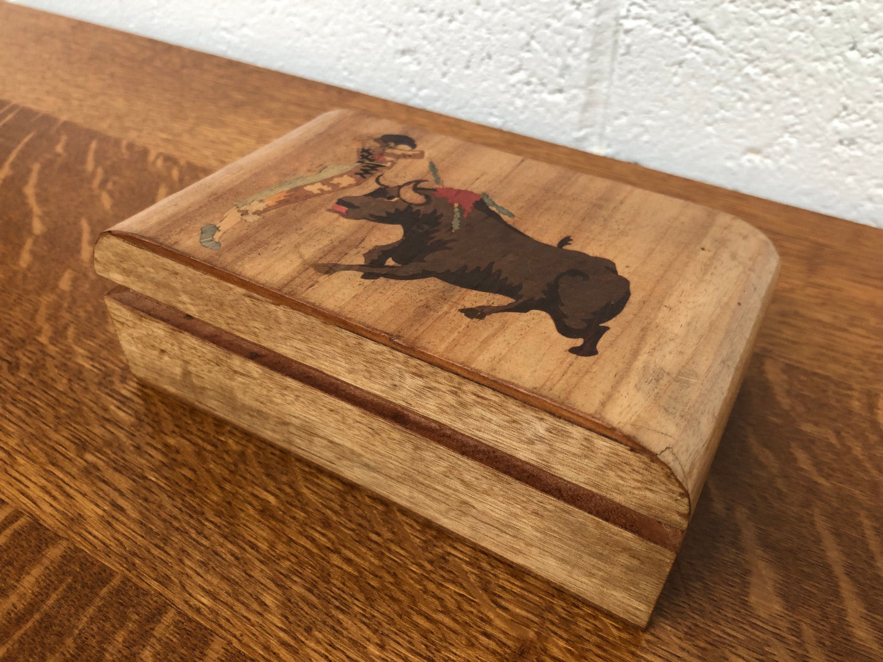 Vintage Wooden Box "Matador & Bull"