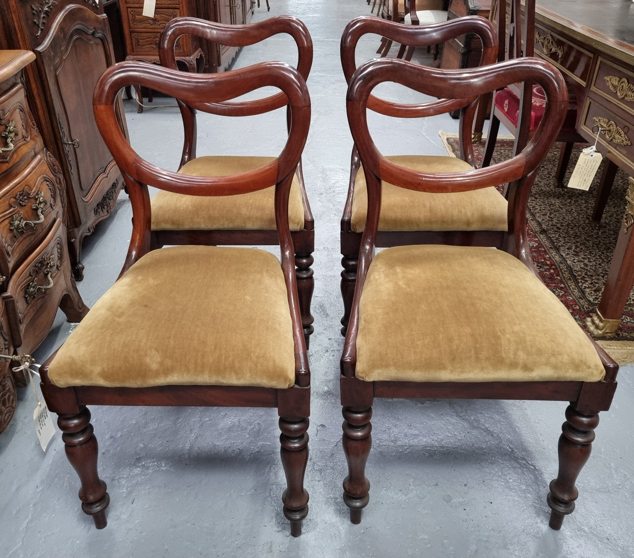 Set of four Mahogany Victorian dining chairs that would benefit from reupholstery. Sourced locally they are in good original condition. Being sold individually for $150.00 each.