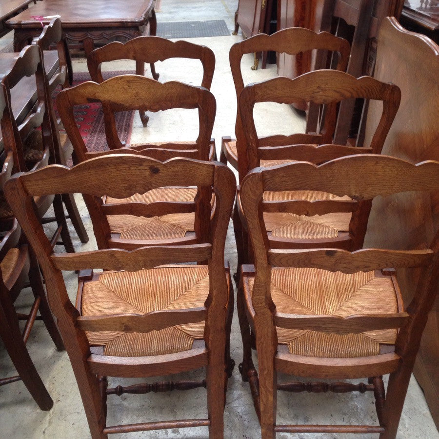 Set Of 6 French Louis XV Oak Dining Chairs