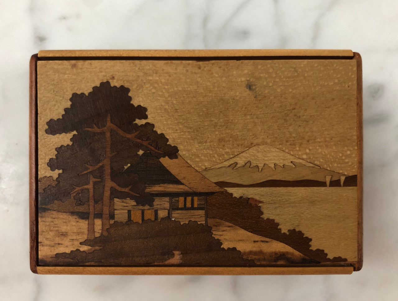 Vintage Marquetry Wooden Puzzle Box