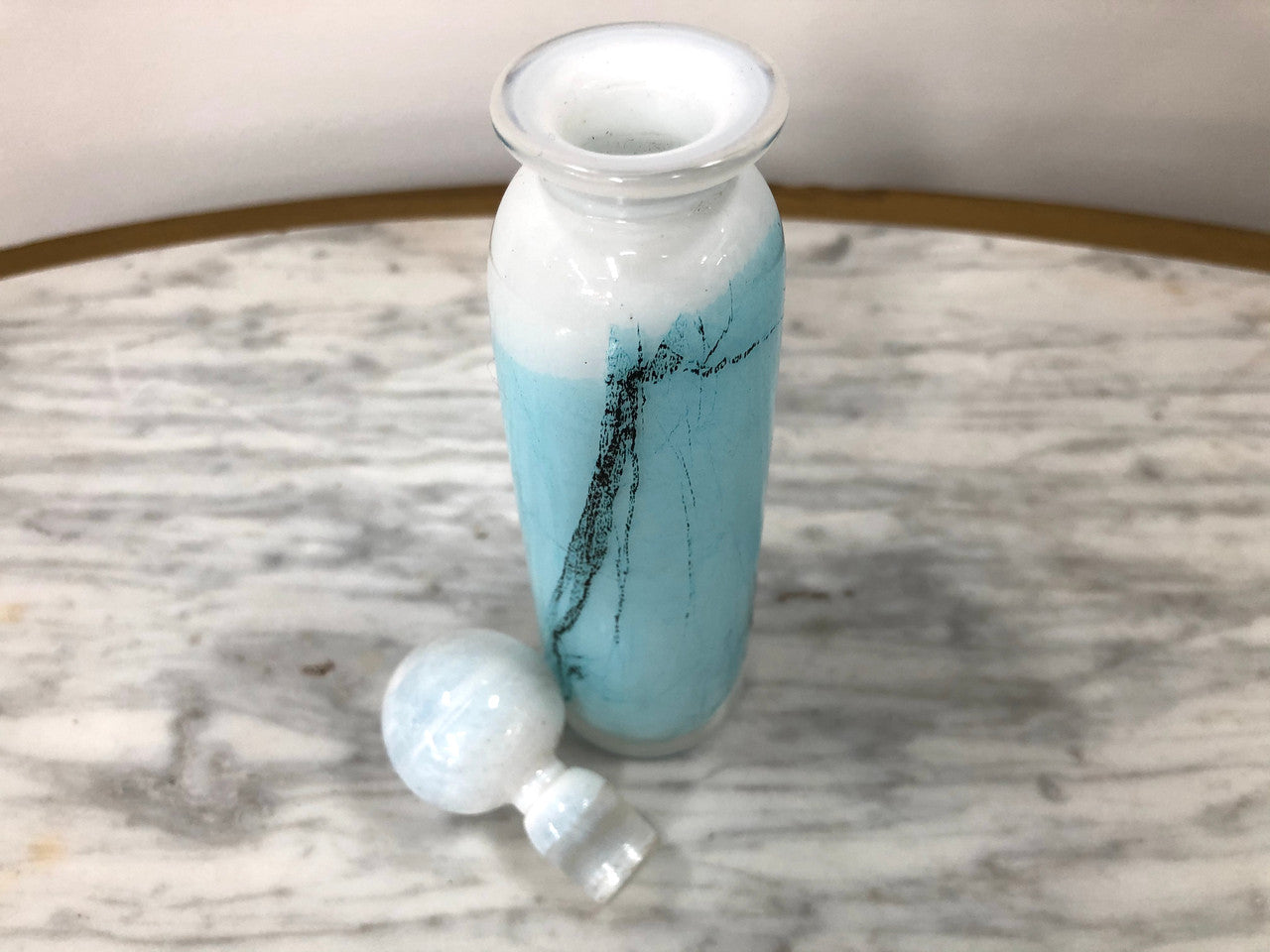 Nick Wirdnam Long White & Blue Art Glass Scent Bottle