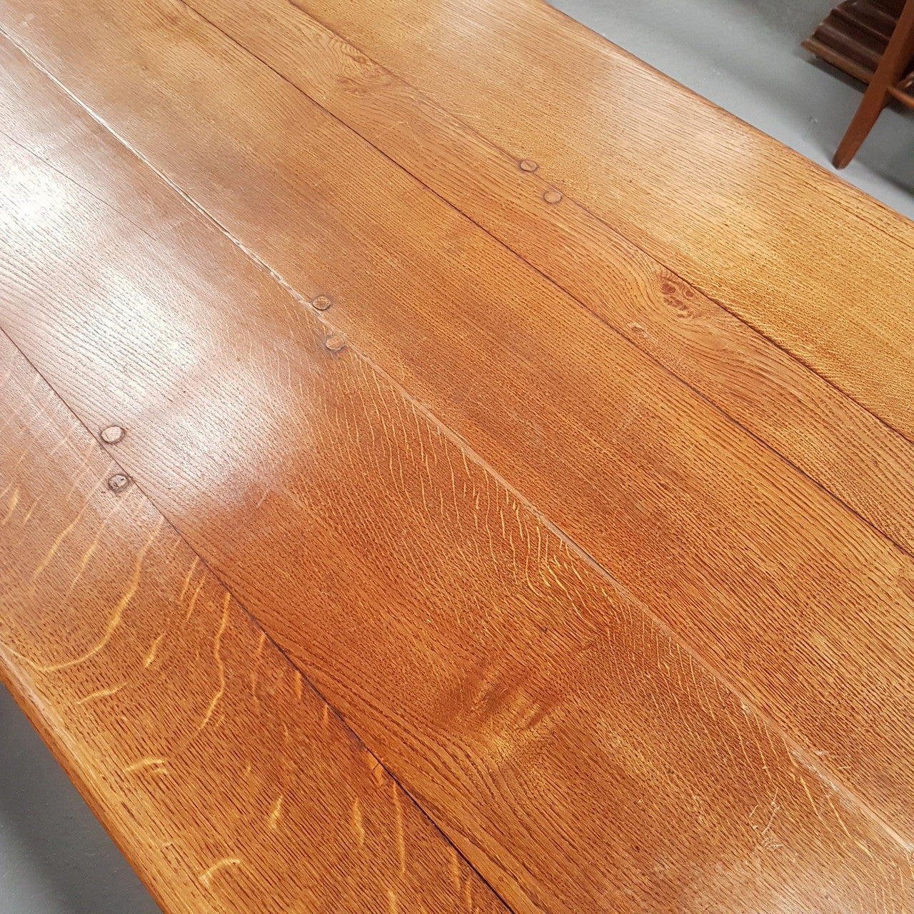 French Oak Stretcher Base Dining Table