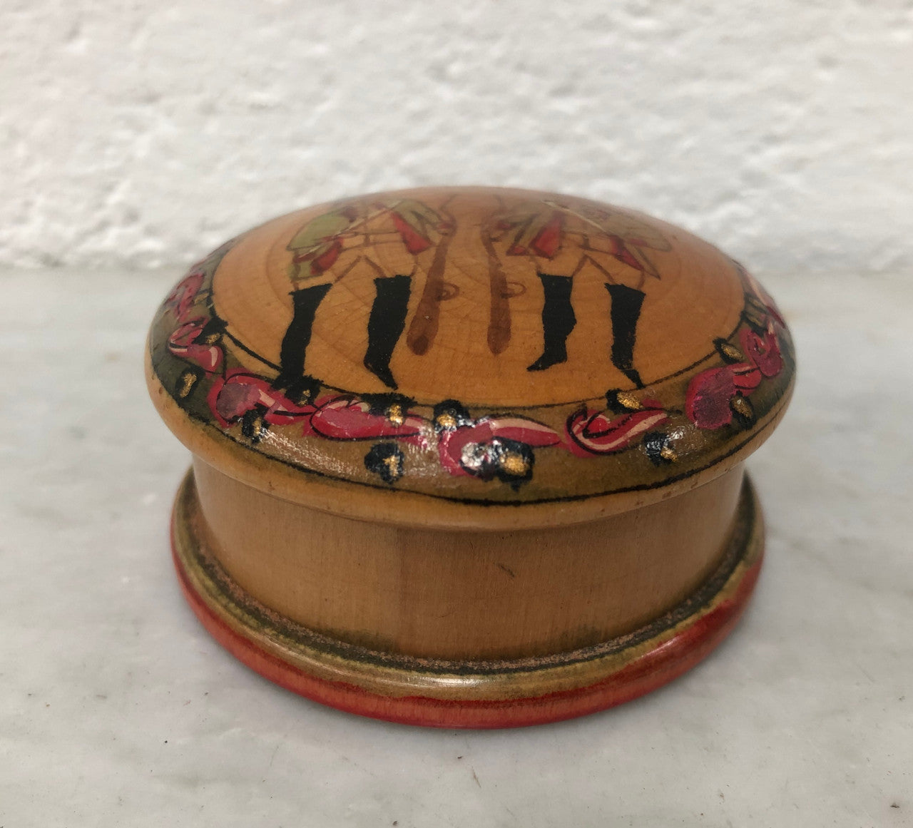 Vintage Treen Hand-Painted Trinket Box