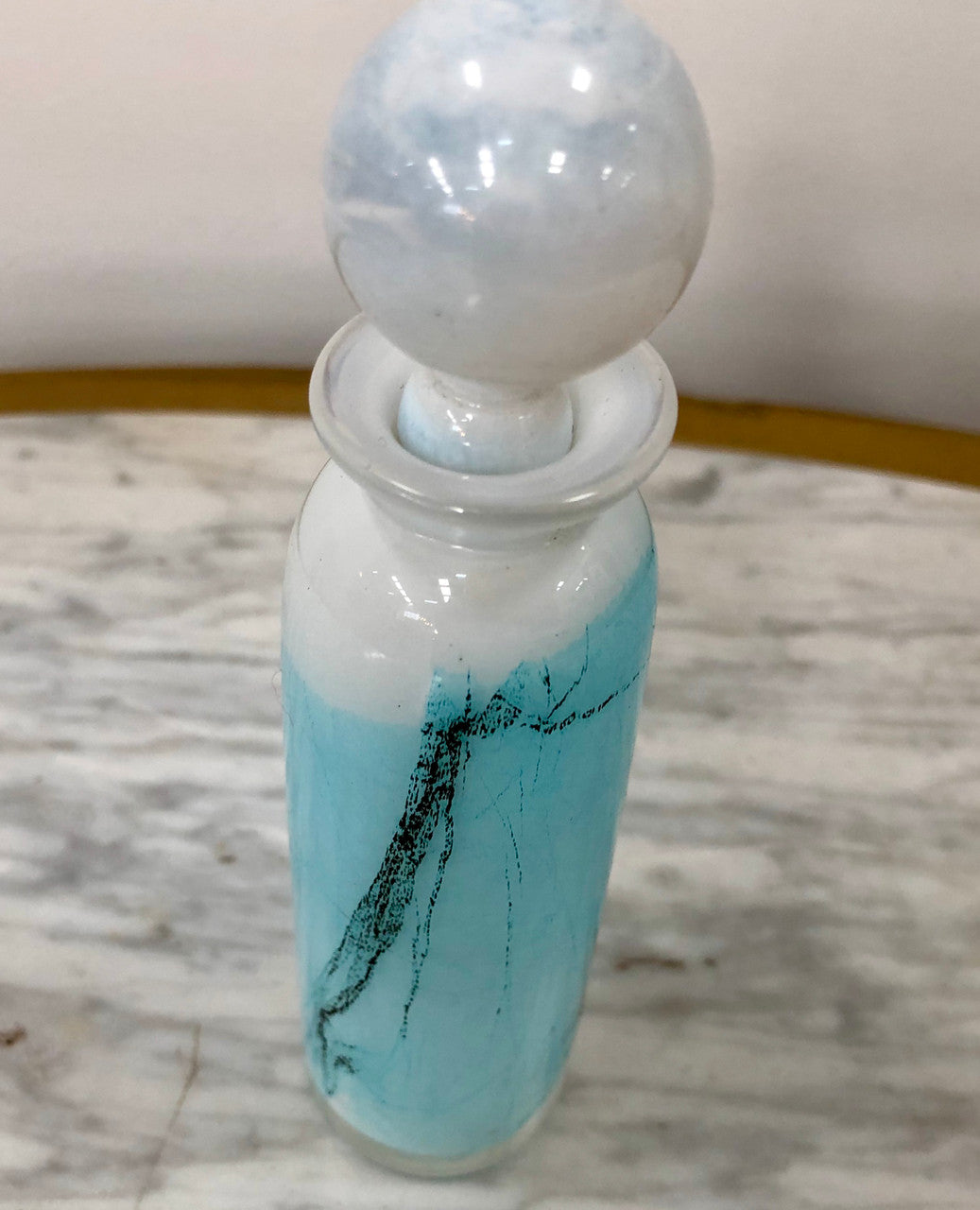 Nick Wirdnam Long White & Blue Art Glass Scent Bottle