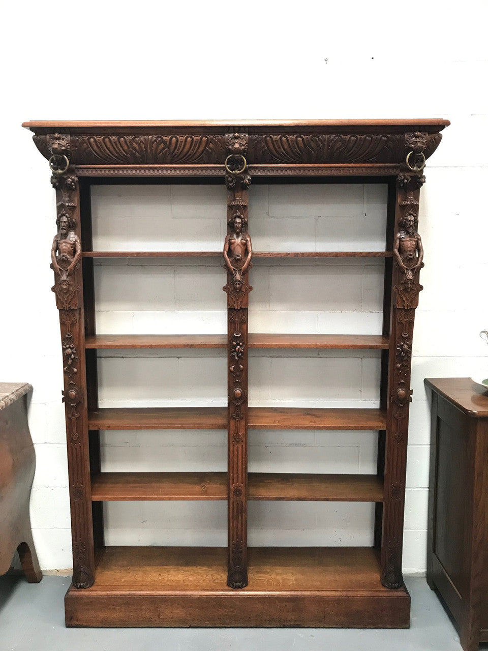 Antique 19th Century French Beautifully Carved Open Bookcase
