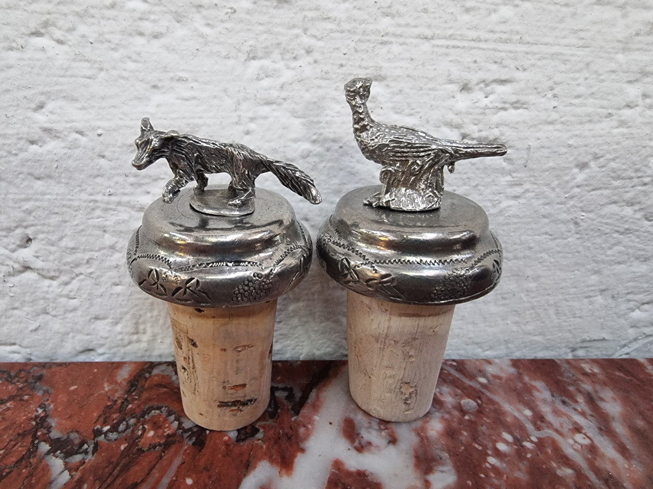 “Past Times” Pair of Pheasant and Fox Cork Bottle Stoppers