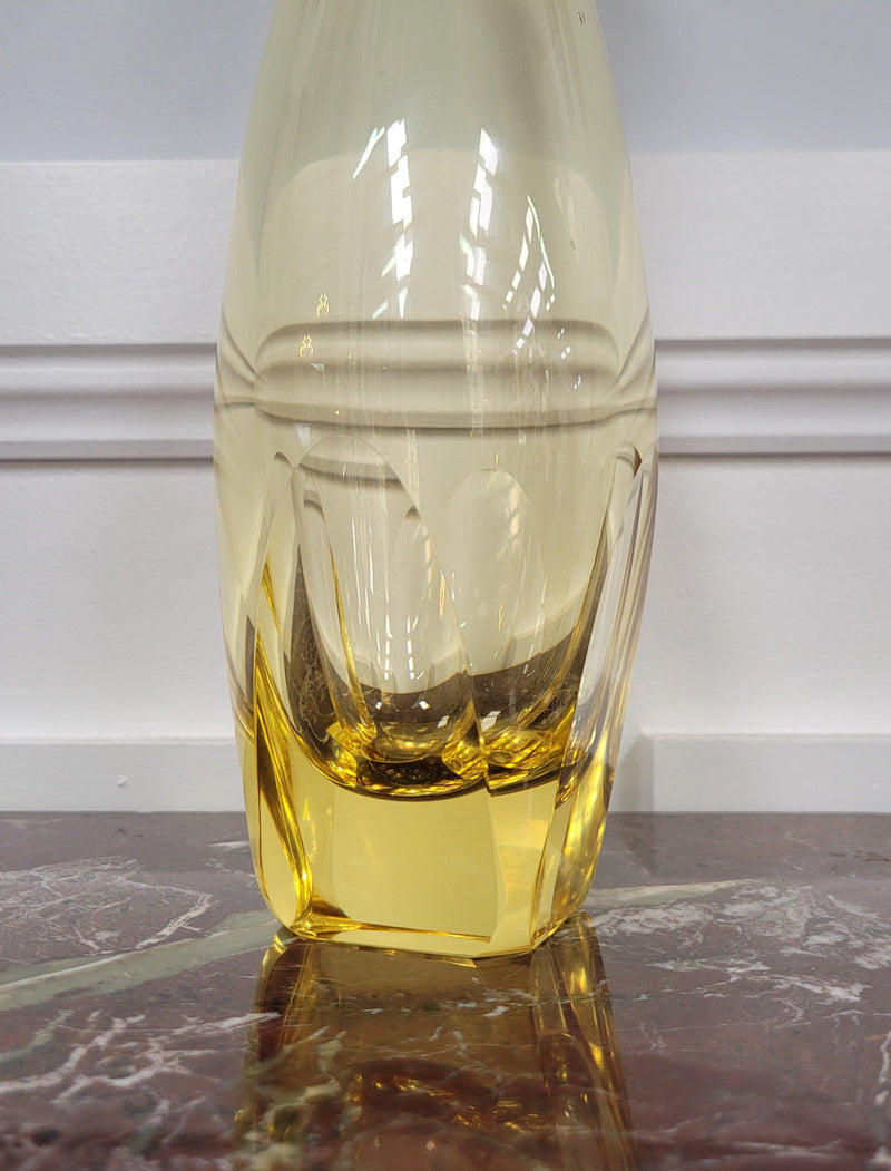Bohemian yellow cut glass decanter. Please view photos as they help form part of the description.