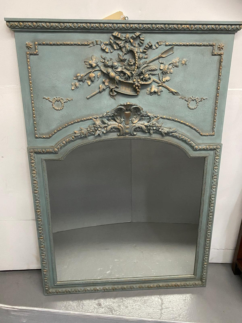 Late 19th Century Antique French Painted & Gilded Trumeau Mirror