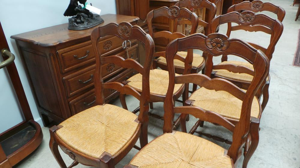 Set of Six French Oak Dining Chairs-2