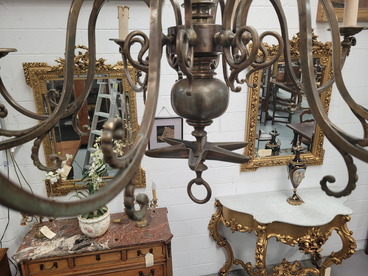 French Bronze Empire Style 8 Light Chandelier