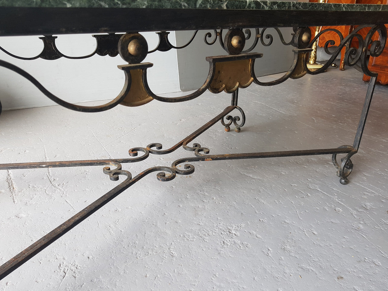 Wrought iron Coffee Table With An Attractive Green Marble Top