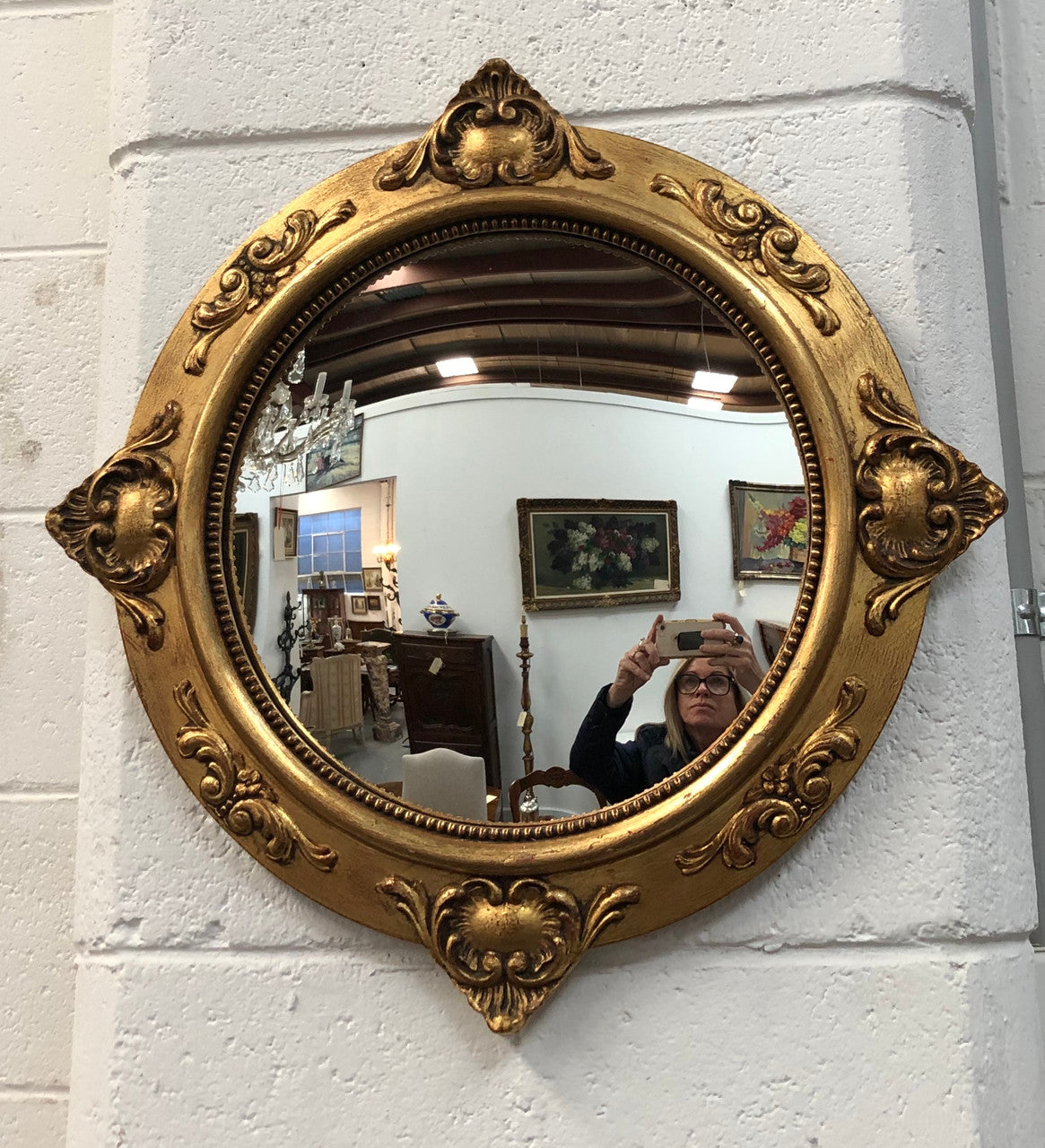 Wooden Antique Gilt Frame Convex Mirror